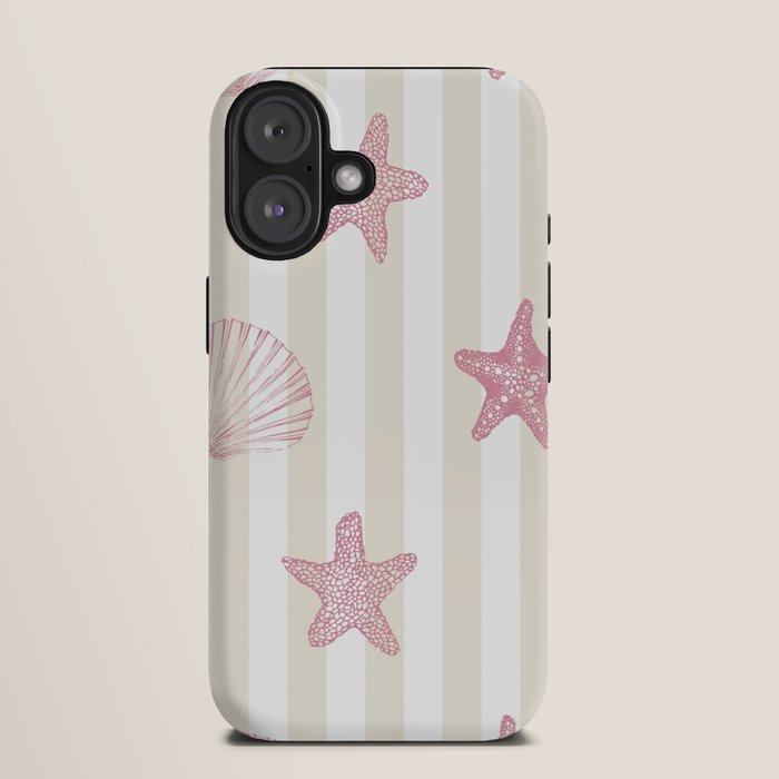 Blush Pink Seashell & Starfish on Beige and White iPhone Case Gallery Image 9