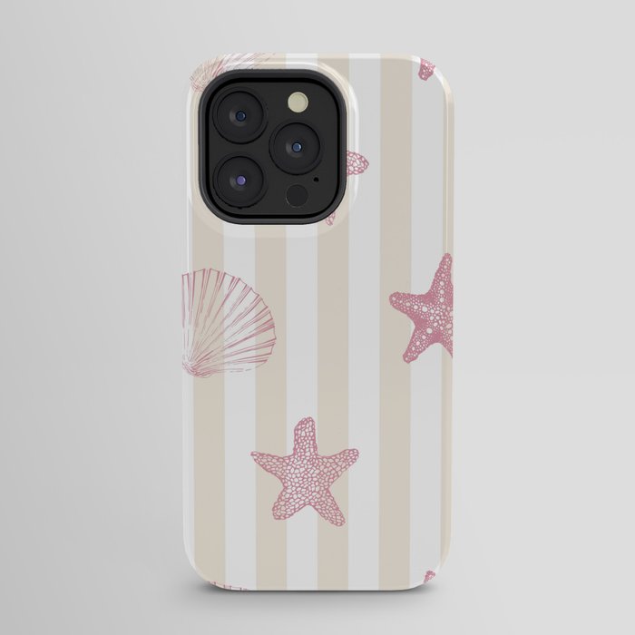 Blush Pink Seashell & Starfish on Beige and White iPhone Case Gallery Image 31
