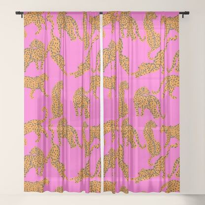 Abstract leopard with red lips illustration in fuchsia background Window Curtain Gallery Image 21