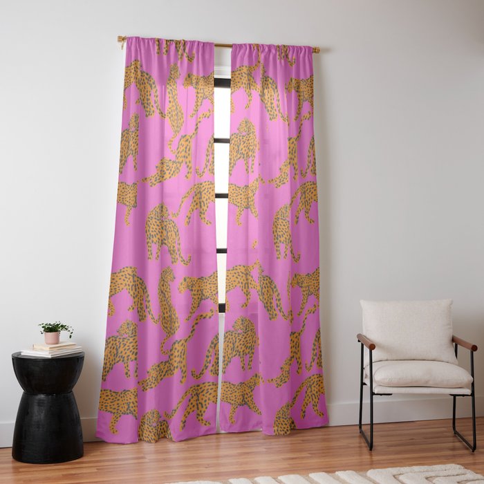 Abstract leopard with red lips illustration in fuchsia background Window Curtain Gallery Image 10