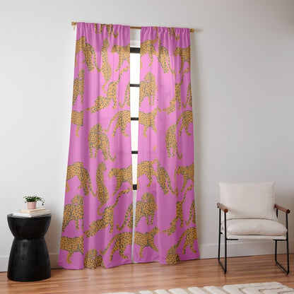 Abstract leopard with red lips illustration in fuchsia background Window Curtain Gallery Image 10