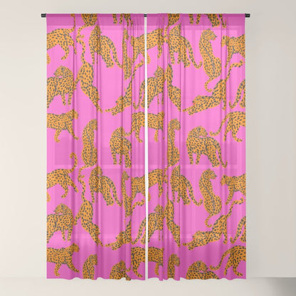Abstract leopard with red lips illustration in fuchsia background Window Curtain Gallery Image 22