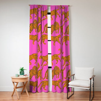 Abstract leopard with red lips illustration in fuchsia background Window Curtain Gallery Image 4