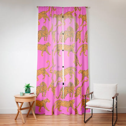 Abstract leopard with red lips illustration in fuchsia background Window Curtain Gallery Image 16