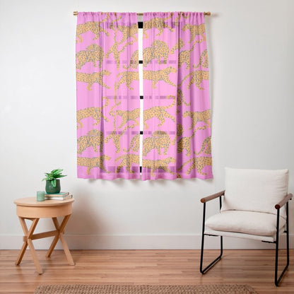 Abstract leopard with red lips illustration in fuchsia background Window Curtain Gallery Image 23