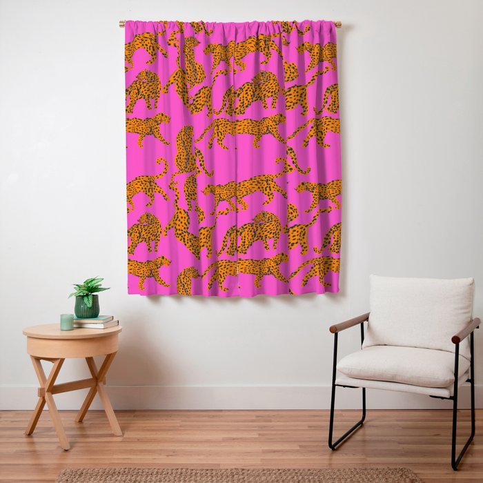 Abstract leopard with red lips illustration in fuchsia background Window Curtain Gallery Image 7