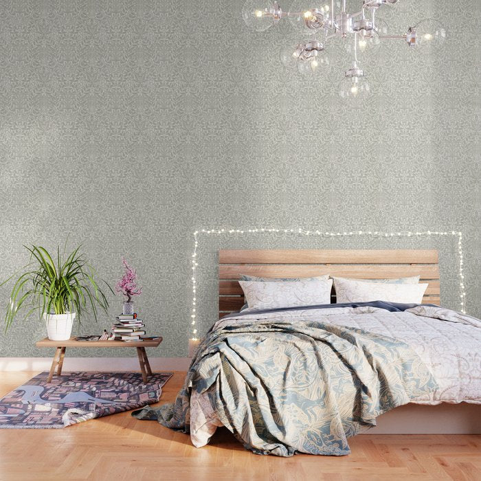 William Morris Pure Acorn Soft Pebble Grey & White Wallpaper Gallery Image 1
