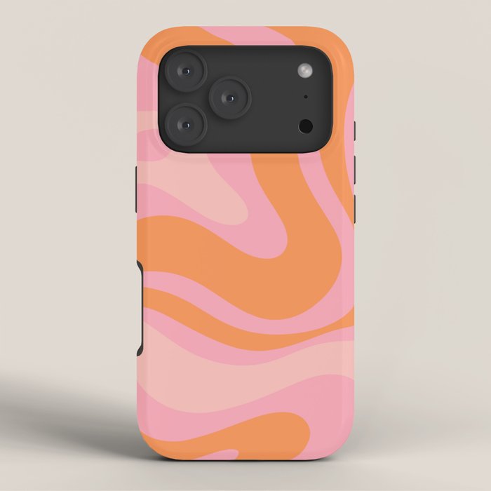 Modern Liquid Swirl Abstract Pattern Square in Retro Pink and Orange iPhone Case Gallery Image 3