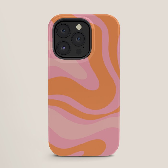 Modern Liquid Swirl Abstract Pattern Square in Retro Pink and Orange iPhone Case Gallery Image 27