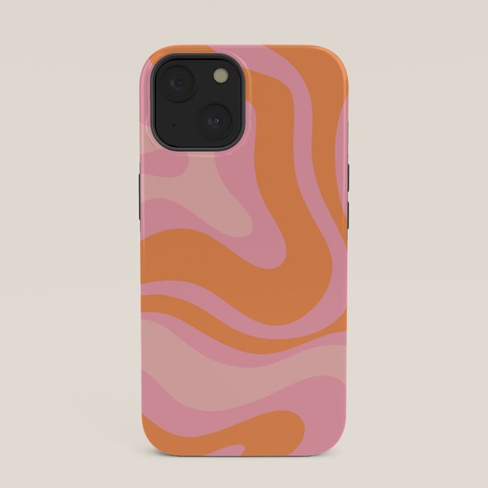 Modern Liquid Swirl Abstract Pattern Square in Retro Pink and Orange iPhone Case Gallery Image 33