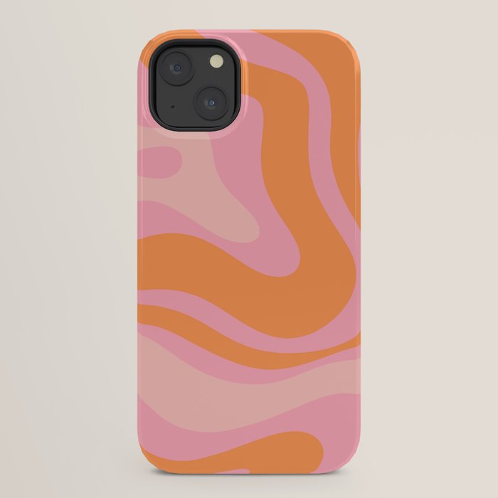 Modern Liquid Swirl Abstract Pattern Square in Retro Pink and Orange iPhone Case Gallery Image 22