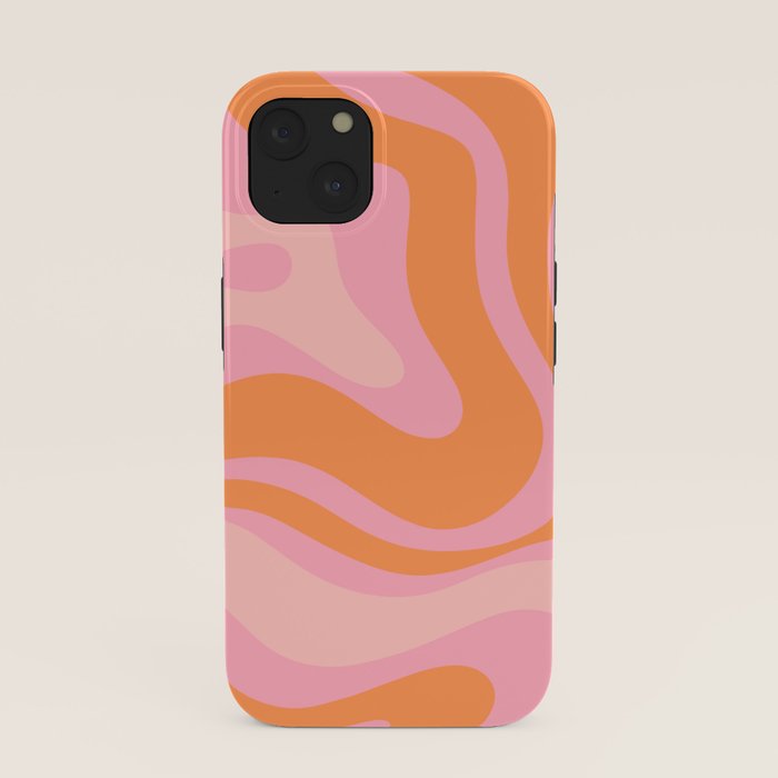 Modern Liquid Swirl Abstract Pattern Square in Retro Pink and Orange iPhone Case Gallery Image 37