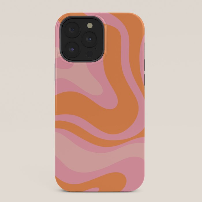 Modern Liquid Swirl Abstract Pattern Square in Retro Pink and Orange iPhone Case Gallery Image 36