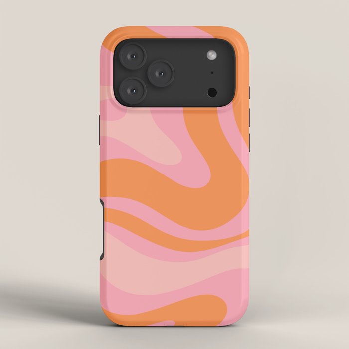 Modern Liquid Swirl Abstract Pattern Square in Retro Pink and Orange iPhone Case Gallery Image 4