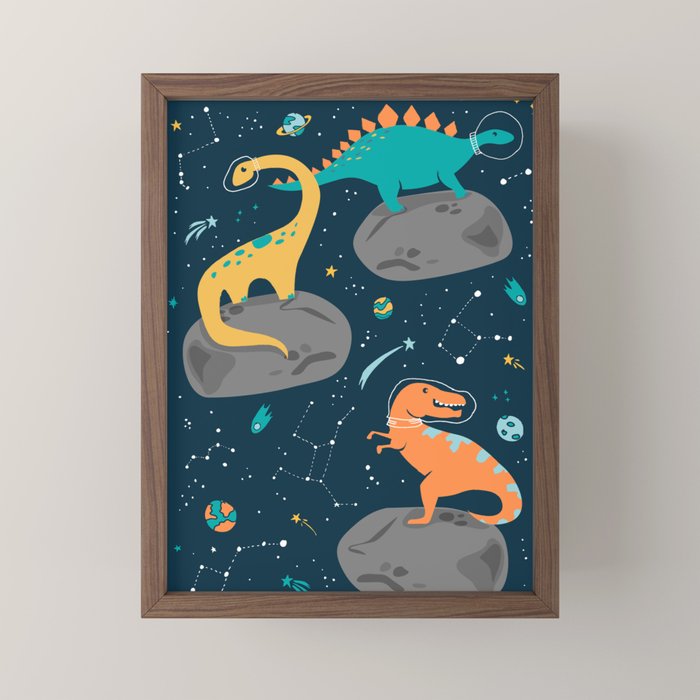 Dinosaurs Floating on an Asteroid Mini Art Print Gallery Image 2