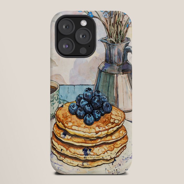 Blueberry Pancakes and Coffee Watercolor Breakfast Still Life iPhone Case Gallery Image 20