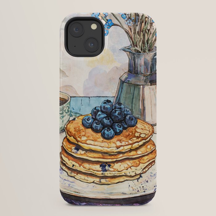 Blueberry Pancakes and Coffee Watercolor Breakfast Still Life iPhone Case Gallery Image 22