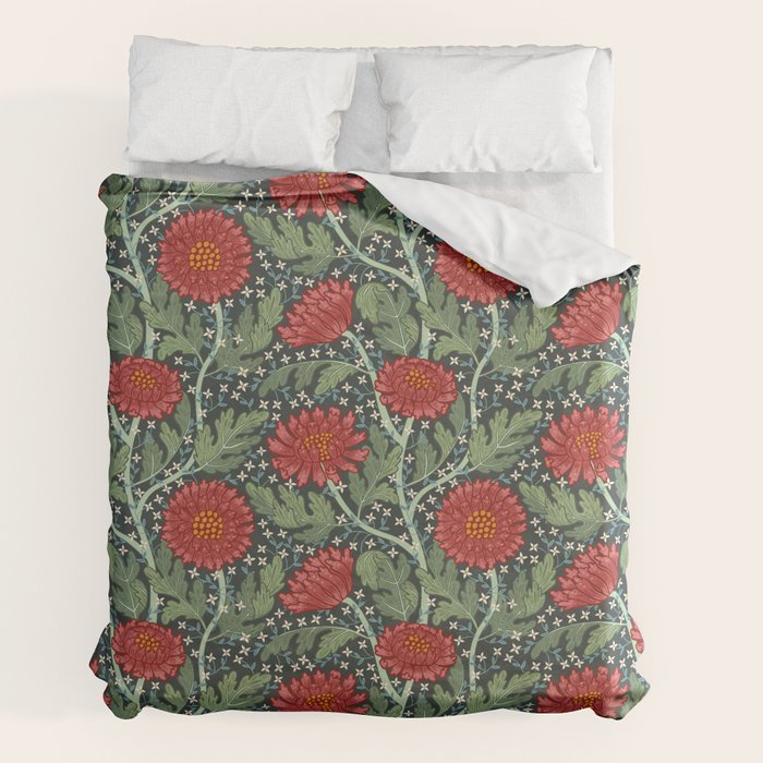 Arts and crafts red chrysanthemum pattern Duvet Cover Gallery Image 7