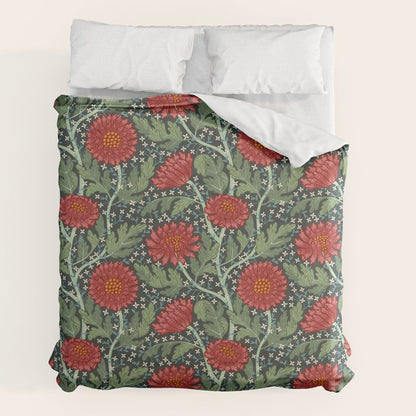 Arts and crafts red chrysanthemum pattern Duvet Cover Gallery Image 7