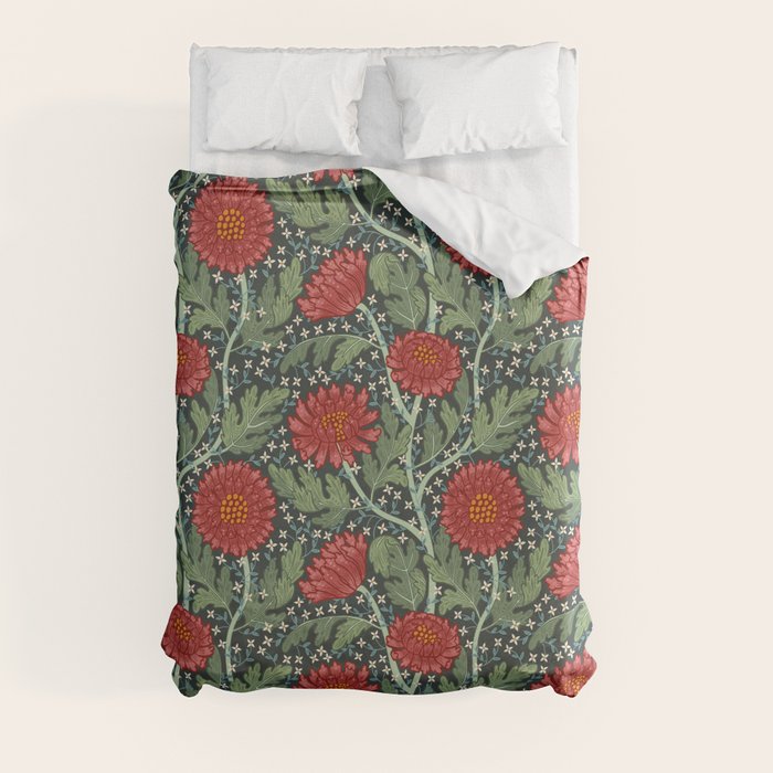 Arts and crafts red chrysanthemum pattern Duvet Cover Gallery Image 3