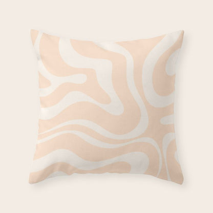 Retro Modern Liquid Swirl Abstract Pattern Square in Soft Pale Peach Throw Pillow Gallery Image 5