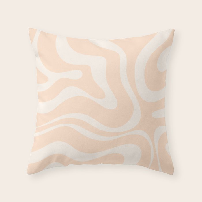 Retro Modern Liquid Swirl Abstract Pattern Square in Soft Pale Peach Throw Pillow Gallery Image 4