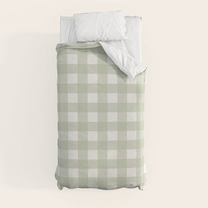 Sage Green Gingham Check Pattern Duvet Cover Gallery Image 4