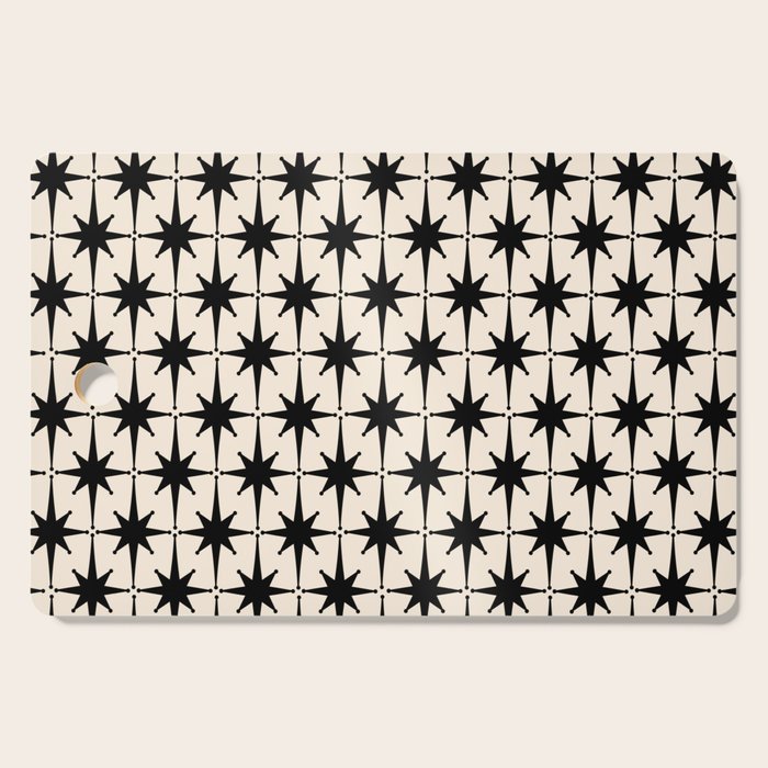 Midcentury Modern Atomic Age Starburst Pattern in Black and Almond Cream Cutting Board Gallery Image 1