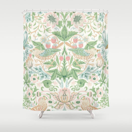 William Morris Strawberry Thief Cochineal Willow Shower Curtain Gallery Image 1