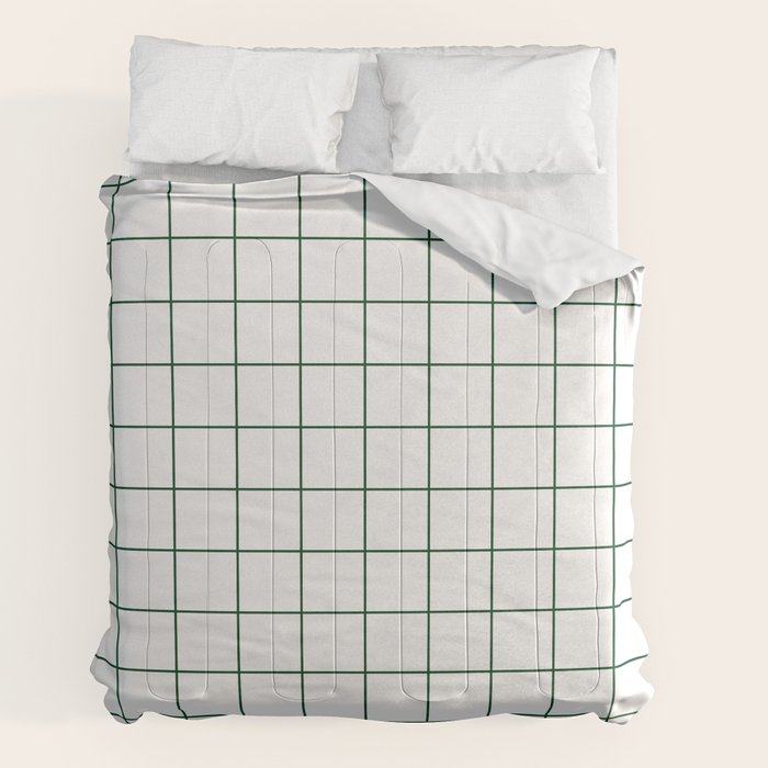 Grid Pattern White Forest Green Windowpane Graph Check Stripe Lines Minimalist Stripes Line Drawing Comforter Gallery Image 2