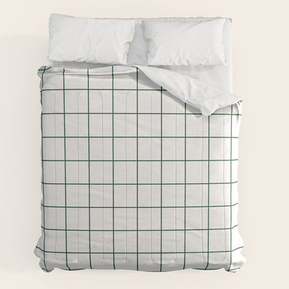 Grid Pattern White Forest Green Windowpane Graph Check Stripe Lines Minimalist Stripes Line Drawing Comforter Gallery Image 2
