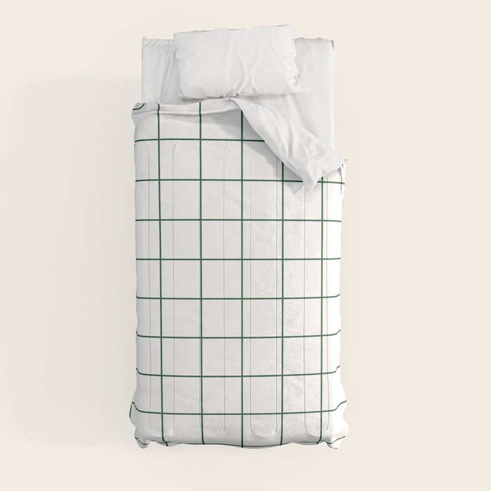 Grid Pattern White Forest Green Windowpane Graph Check Stripe Lines Minimalist Stripes Line Drawing Comforter Gallery Image 4