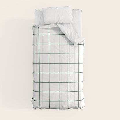 Grid Pattern White Forest Green Windowpane Graph Check Stripe Lines Minimalist Stripes Line Drawing Comforter Gallery Image 4