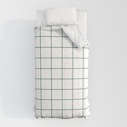 Grid Pattern White Forest Green Windowpane Graph Check Stripe Lines Minimalist Stripes Line Drawing Comforter Gallery Image 5