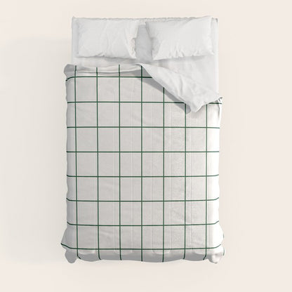 Grid Pattern White Forest Green Windowpane Graph Check Stripe Lines Minimalist Stripes Line Drawing Comforter Gallery Image 8