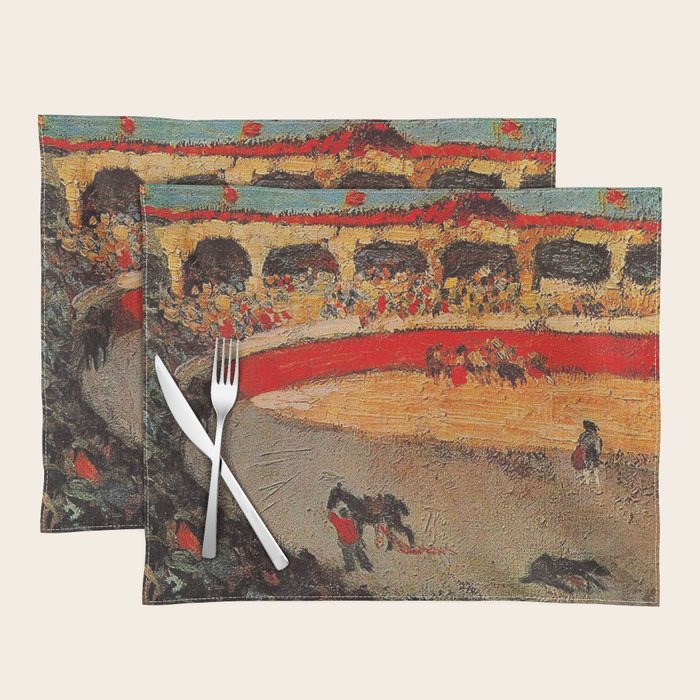 Pablo Picasso - La Corrida - Plaza de Toros Pamplona, Spain matador and bull landscape painting Placemat Gallery Image 1