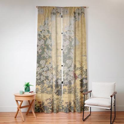Red White Chrysanthemums Vintage Floral Japanese Gold Leaf Screen Window Curtain Gallery Image 16