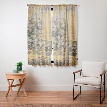 Red White Chrysanthemums Vintage Floral Japanese Gold Leaf Screen Window Curtain Gallery Image 15