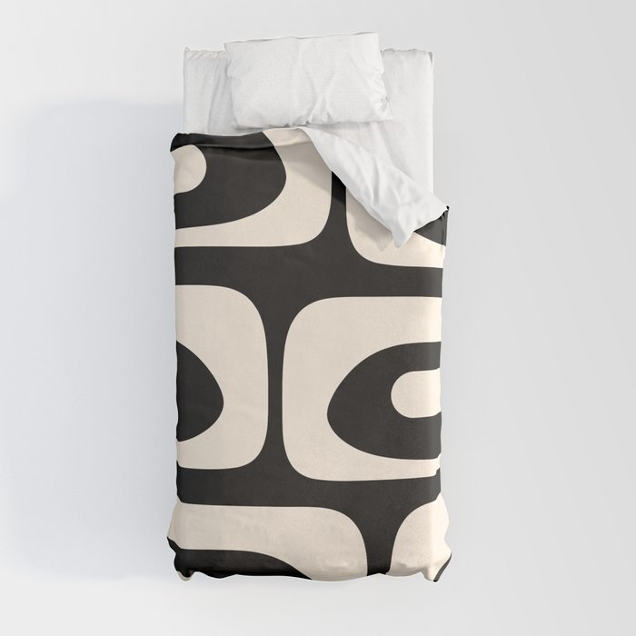 Mid Century Modern Piquet Abstract Pattern in Black and Almond Cream Duvet Cover Gallery Image 4