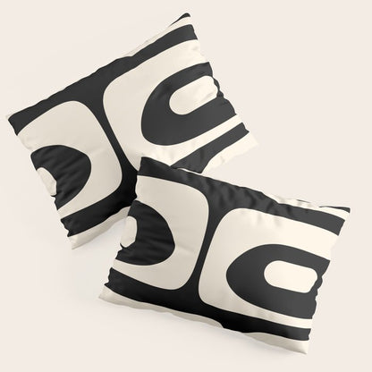 Mid Century Modern Piquet Abstract Pattern in Black and Almond Cream Pillow Sham Gallery Image 3