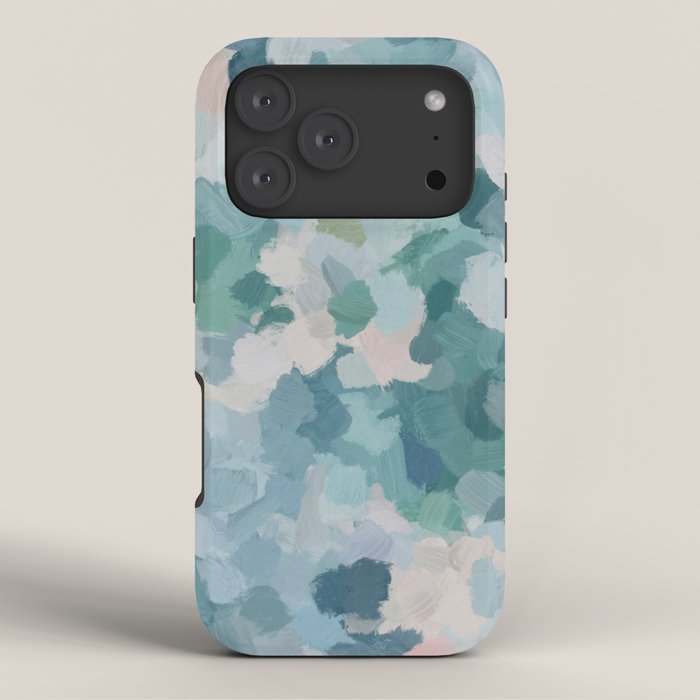 Flowers in the Wind II - Mint Green Sky Blue Teal Blush Pink Abstract Nature Nature Painting Art iPhone Case Gallery Image 3