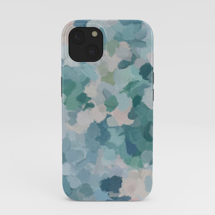 Flowers in the Wind II - Mint Green Sky Blue Teal Blush Pink Abstract Nature Nature Painting Art iPhone Case Gallery Image 37