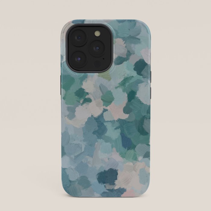 Flowers in the Wind II - Mint Green Sky Blue Teal Blush Pink Abstract Nature Nature Painting Art iPhone Case Gallery Image 35