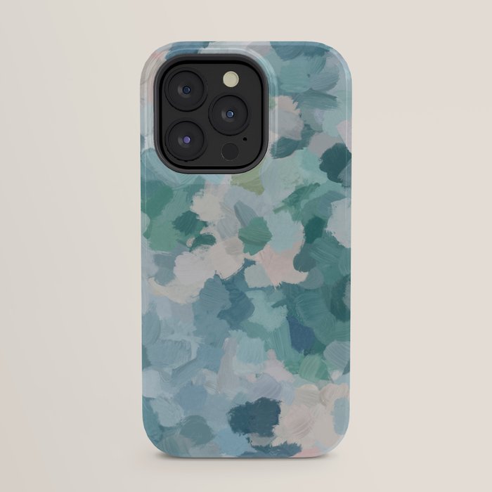 Flowers in the Wind II - Mint Green Sky Blue Teal Blush Pink Abstract Nature Nature Painting Art iPhone Case Gallery Image 23