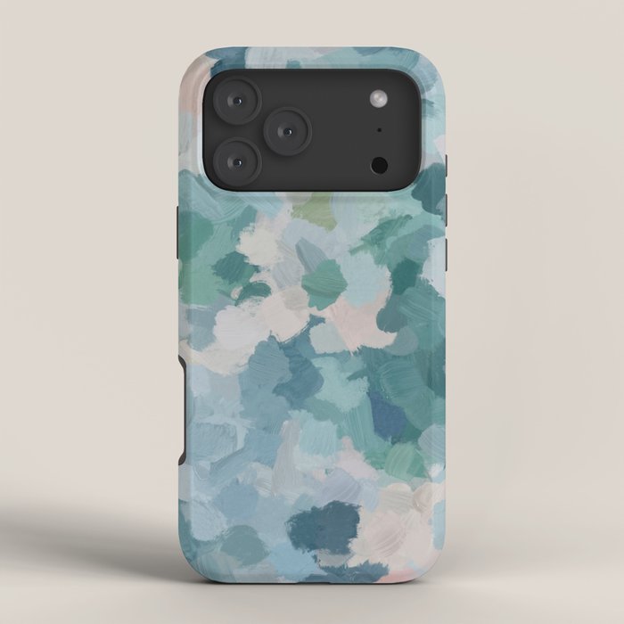 Flowers in the Wind II - Mint Green Sky Blue Teal Blush Pink Abstract Nature Nature Painting Art iPhone Case Gallery Image 4