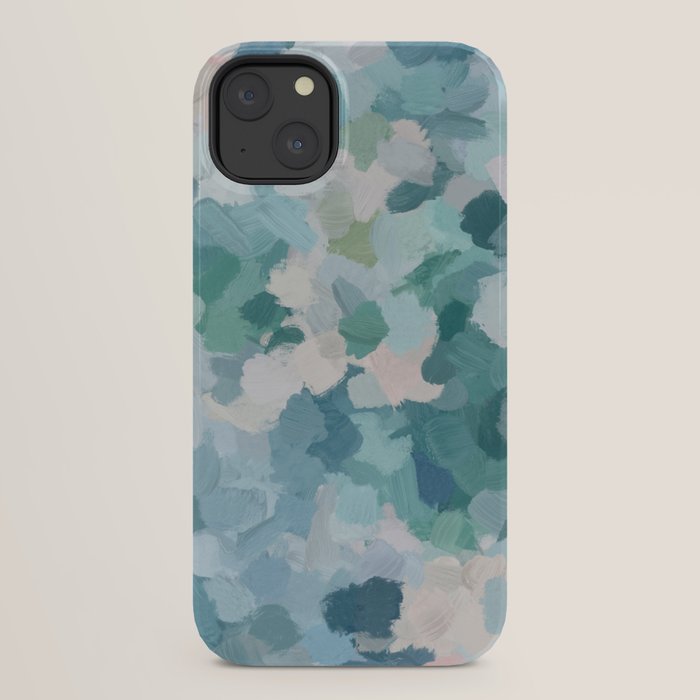 Flowers in the Wind II - Mint Green Sky Blue Teal Blush Pink Abstract Nature Nature Painting Art iPhone Case Gallery Image 30