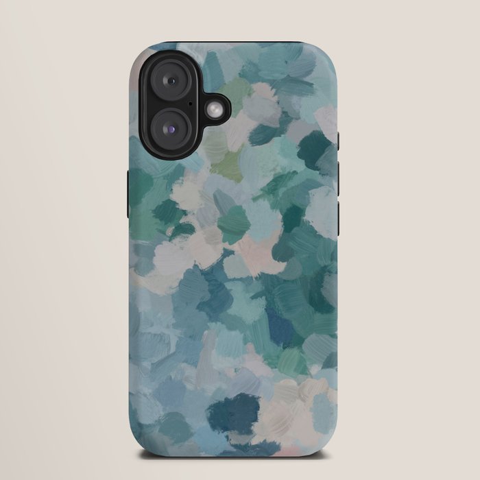 Flowers in the Wind II - Mint Green Sky Blue Teal Blush Pink Abstract Nature Nature Painting Art iPhone Case Gallery Image 9