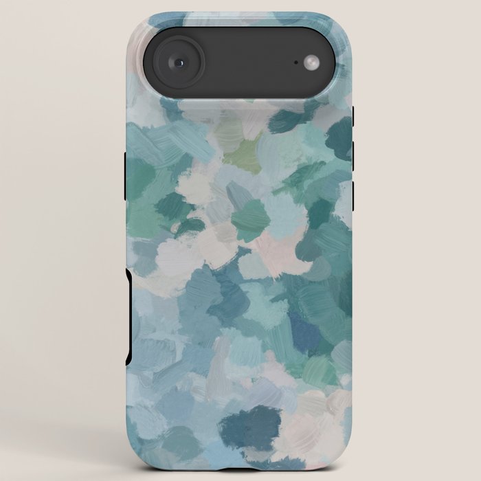 Flowers in the Wind II - Mint Green Sky Blue Teal Blush Pink Abstract Nature Nature Painting Art iPhone Case Gallery Image 6