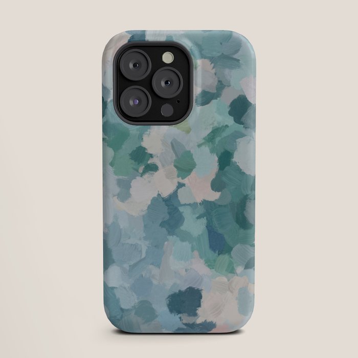 Flowers in the Wind II - Mint Green Sky Blue Teal Blush Pink Abstract Nature Nature Painting Art iPhone Case Gallery Image 19