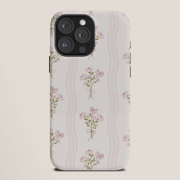 Delicate floral bouquets with vertical stripes - Pink and moss green pattern iPhone Case Gallery Image 12